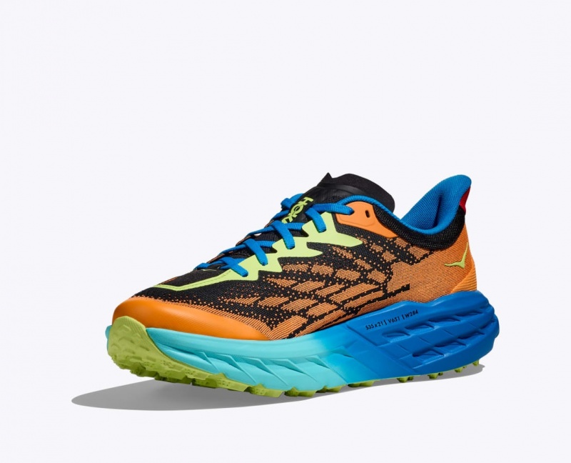 Men's HOKA Speedgoat 5 Trail Running Shoes Orange / Black / Blue | EGUYZ0591