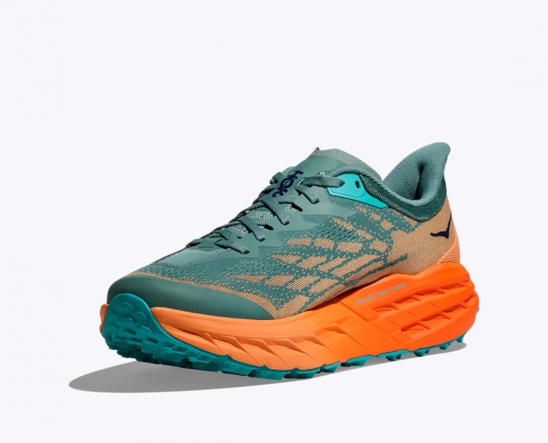 Men's HOKA Speedgoat 5 Trail Running Shoes Green / Orange | WUEPI4329