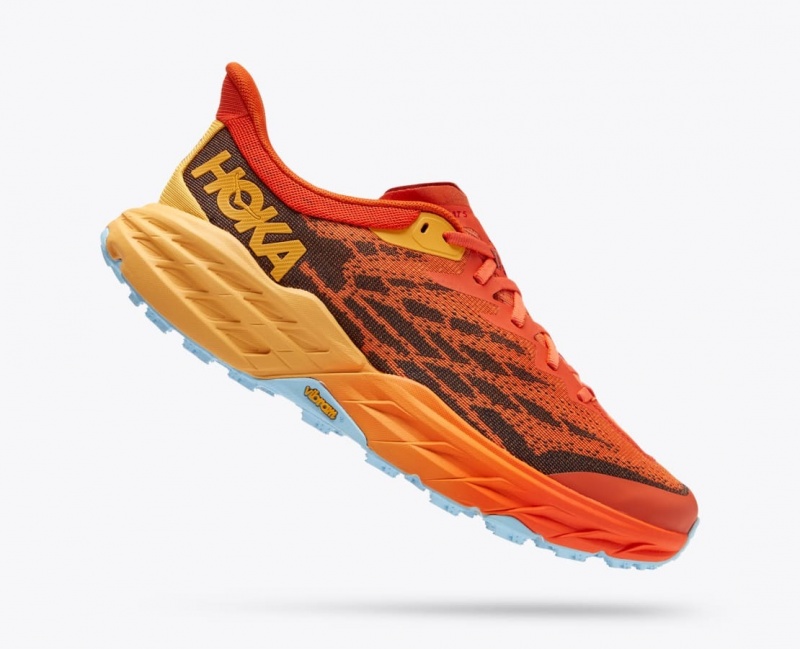 Men's HOKA Speedgoat 5 Trail Running Shoes Orange / Dark Brown | HRGZP3590