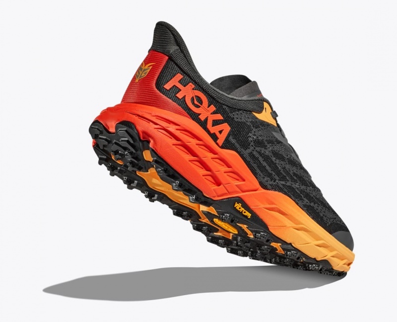 Men's HOKA Speedgoat 5 Trail Running Shoes Black / Orange / Red | EFASZ1038