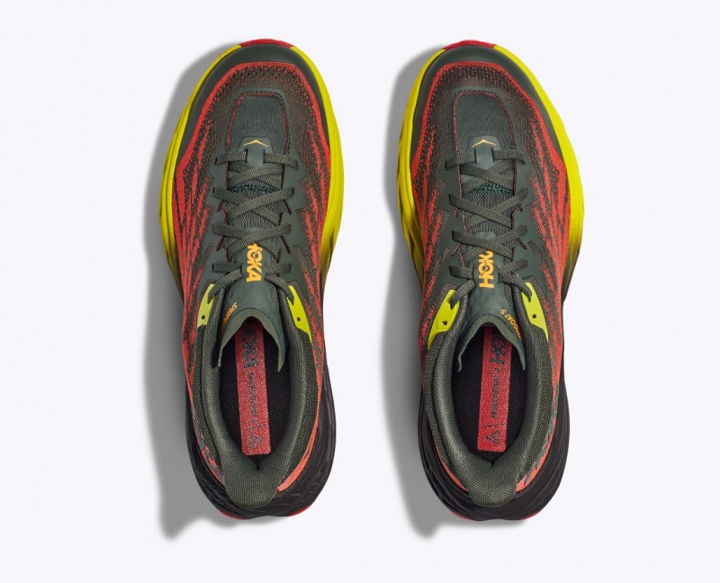 Men's HOKA Speedgoat 5 Trail Running Shoes Black / Red / Yellow | UXZGC6801