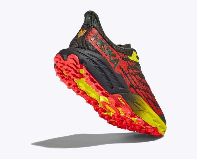 Men's HOKA Speedgoat 5 Trail Running Shoes Black / Red / Yellow | UXZGC6801