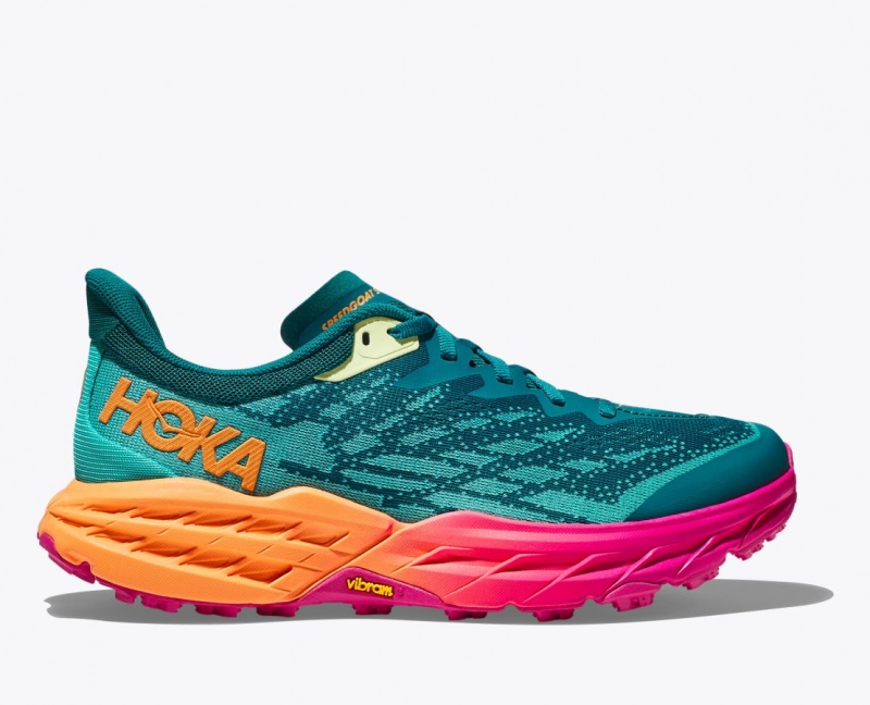 Men\'s HOKA Speedgoat 5 Trail Running Shoes Dark Turquoise / Pink / Orange | MPGAK3265