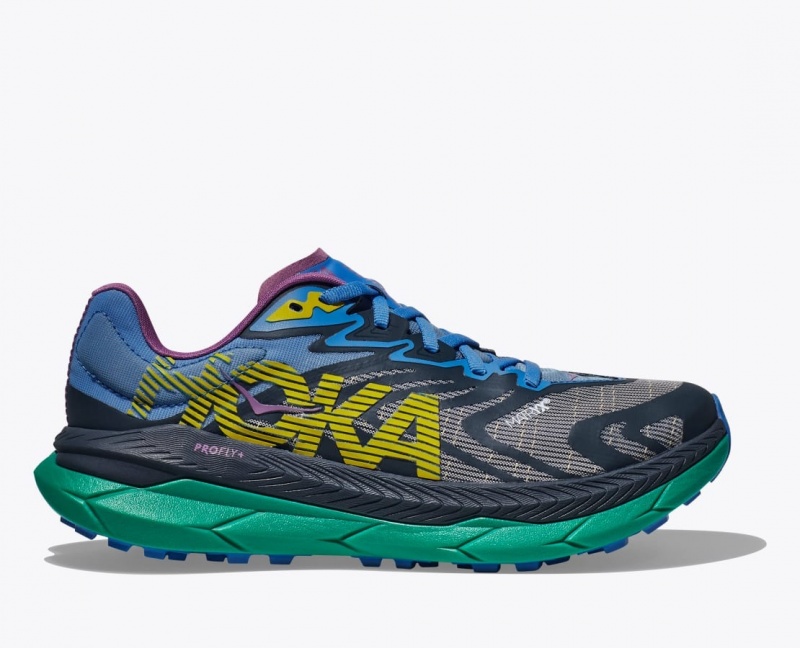 Men\'s HOKA Tecton X 2 Trail Running Shoes Black / Grey / Blue | YDCEM6847