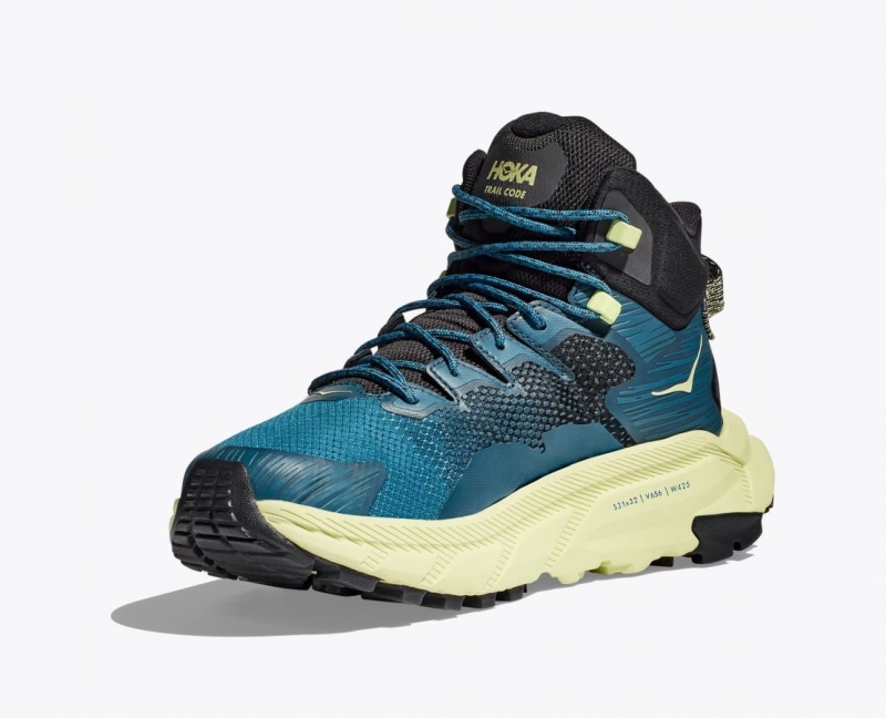 Men's HOKA Trail Code GTX Hiking Boots Blue / Black / Light Green | OEUGI4965