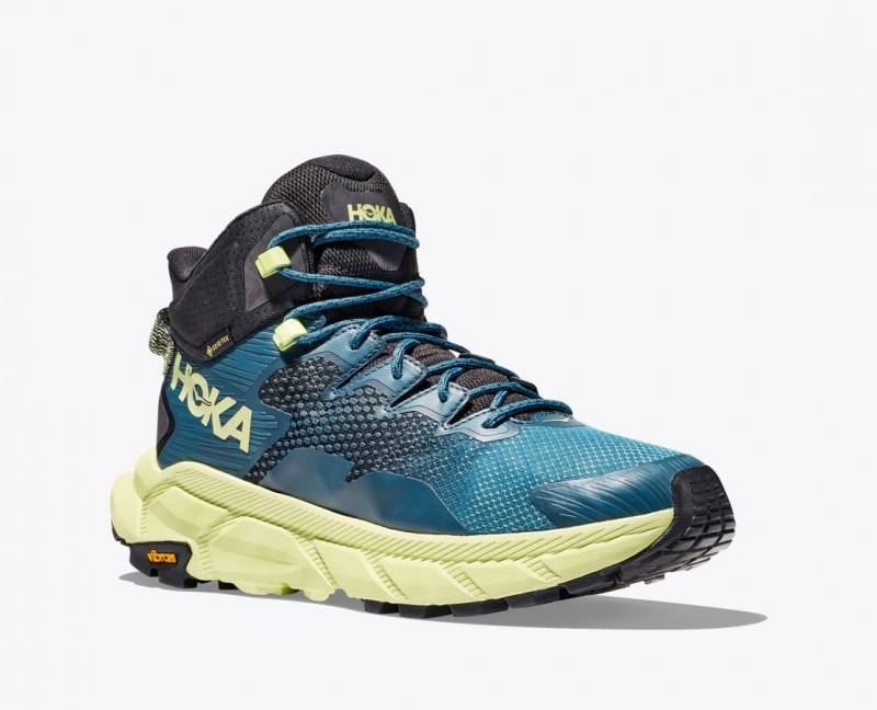 Men's HOKA Trail Code GTX Hiking Boots Blue / Black / Light Green | OEUGI4965