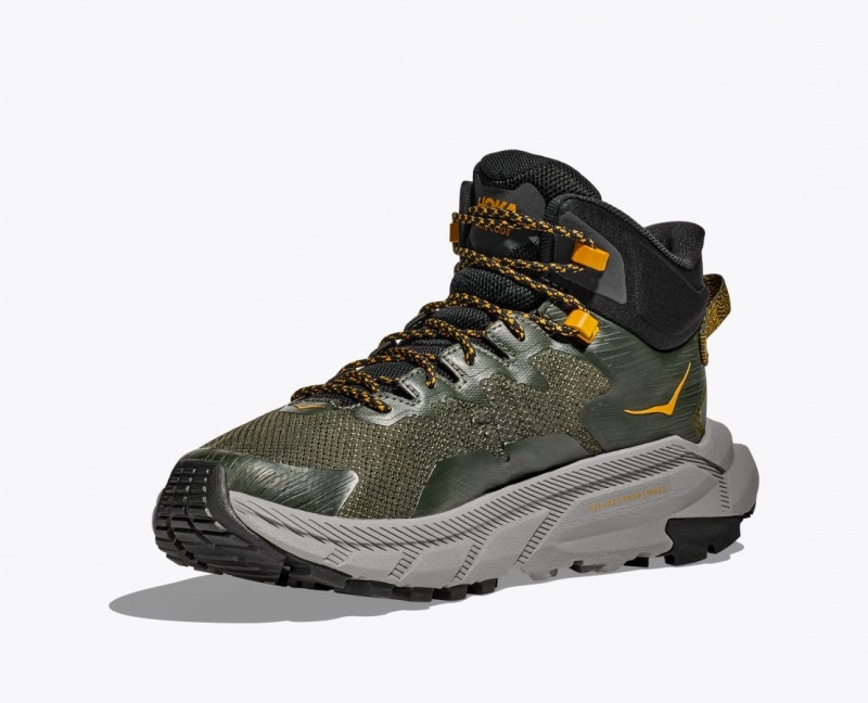 Men's HOKA Trail Code GTX Hiking Boots Dark Green | NTLCG6892