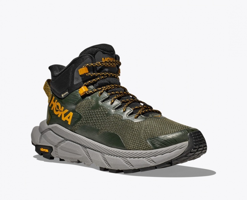 Men's HOKA Trail Code GTX Hiking Boots Dark Green | NTLCG6892