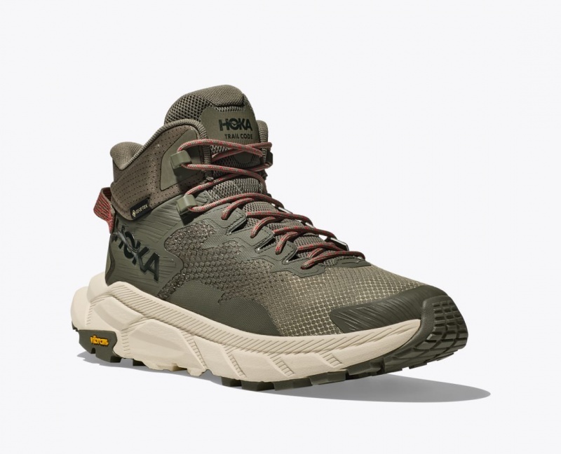 Men's HOKA Trail Code GTX Hiking Boots Olive Green | XBACF3961