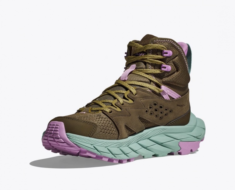 Women's HOKA Anacapa Breeze Mid Hiking Boots Dark Olive | TAMJS6327