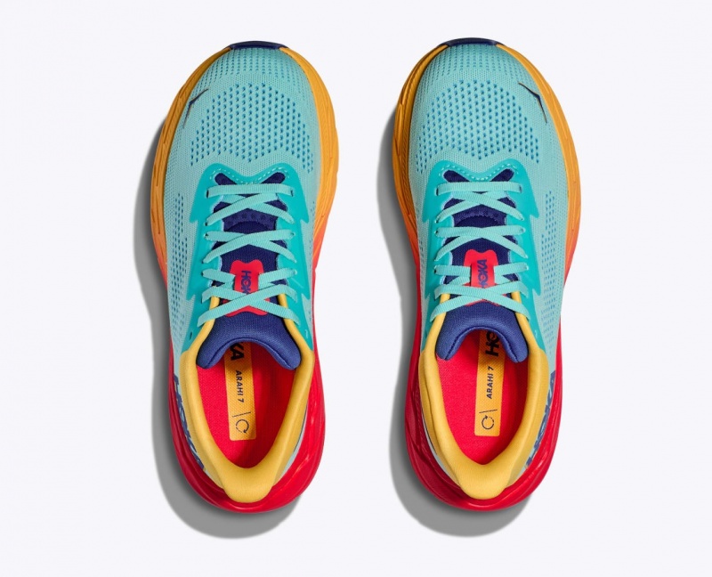 Women's HOKA Arahi 7 Running Shoes Turquoise / Orange | RSLUO1543