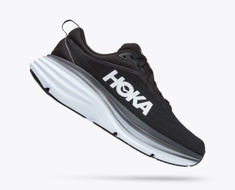 Women's HOKA Bondi 8 Running Shoes Black / White | YBUGJ0432