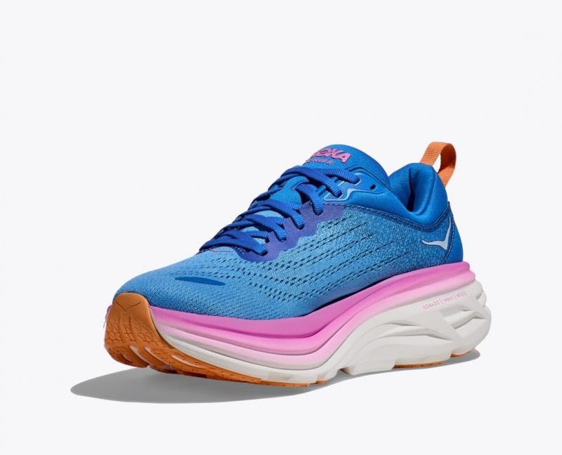 Women's HOKA Bondi 8 Running Shoes Blue / Pink | XLYRW9051