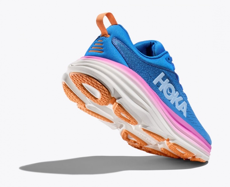 Women's HOKA Bondi 8 Running Shoes Blue / Pink | XLYRW9051