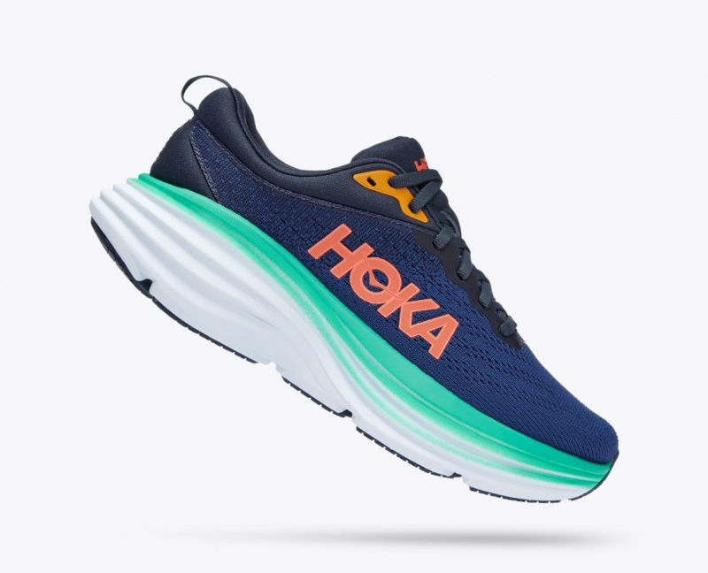 Women's HOKA Bondi 8 Running Shoes Dark Blue / Turquoise | GDALO3507