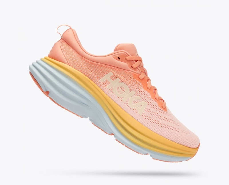 Women's HOKA Bondi 8 Running Shoes Light Coral | SQFEC3057