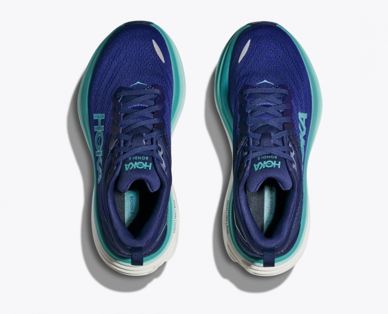 Women's HOKA Bondi 8 Running Shoes Navy / Turquoise | MZPWK3712