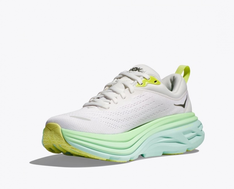 Women's HOKA Bondi 8 Running Shoes White / Light Green | CJSYV1750