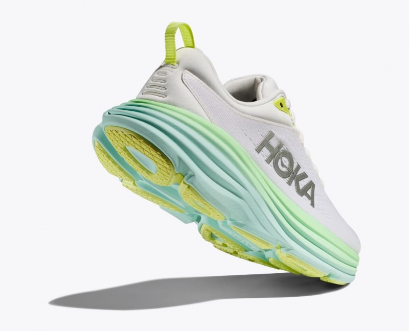 Women's HOKA Bondi 8 Running Shoes White / Light Green | CJSYV1750