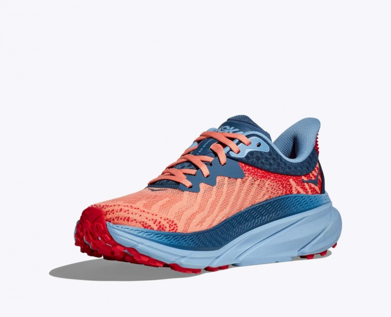 Women's HOKA Challenger 7 Trail Running Shoes Coral / Dark Blue | KMURJ3245