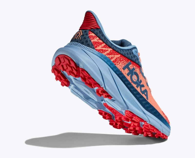 Women's HOKA Challenger 7 Trail Running Shoes Coral / Dark Blue | KMURJ3245