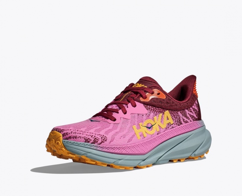 Women's HOKA Challenger 7 Trail Running Shoes Pink / Dark Red | YIVDH0219