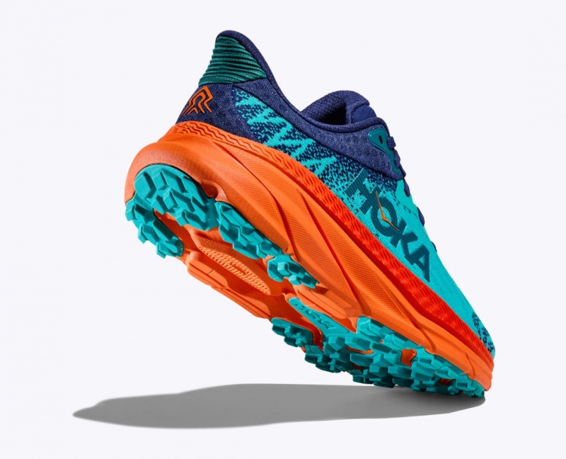 Women's HOKA Challenger 7 Trail Running Shoes Turquoise / Navy | CZUED0692