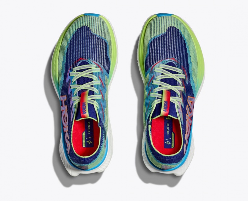 Women's HOKA Cielo X1 Running Shoes Navy / Green | ENABH6297