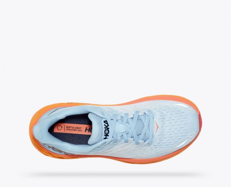 Women's HOKA Clifton 8 Running Shoes Light Blue / White / Orange | JDFWO7630