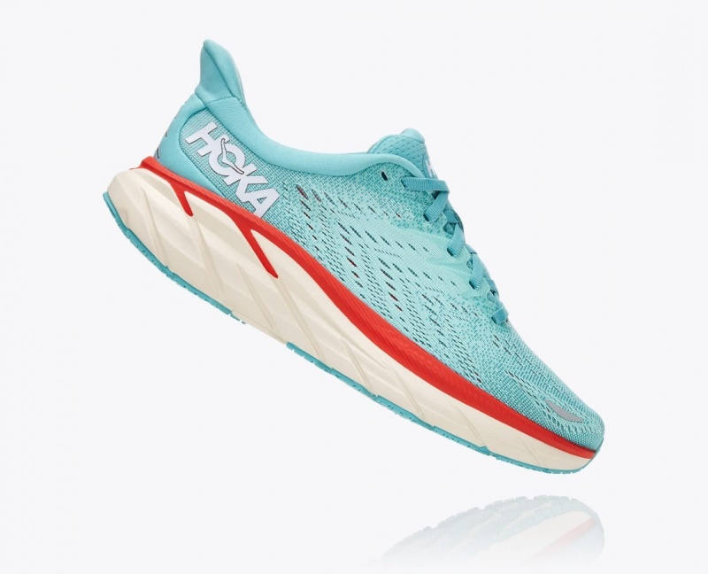 Women's HOKA Clifton 8 Running Shoes Turquoise | MIOEA3651