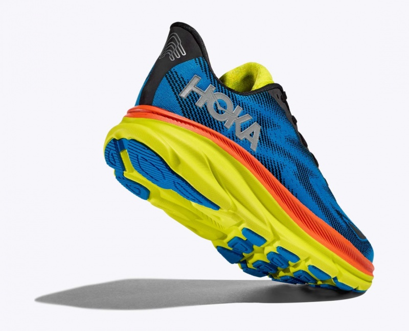 Women's HOKA Clifton 9 GTX Running Shoes Blue / Black / Green | FXZGU4897