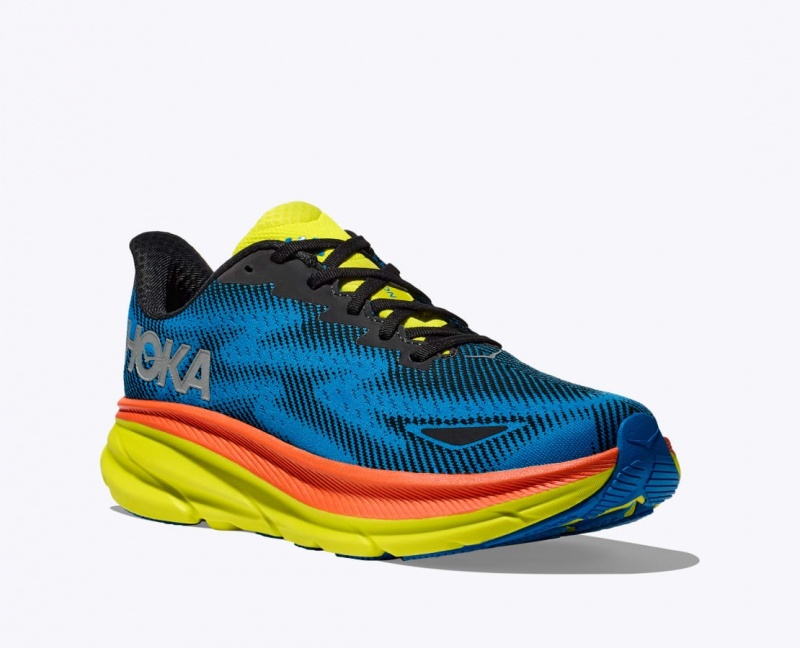 Women's HOKA Clifton 9 GTX Running Shoes Blue / Black / Green | FXZGU4897