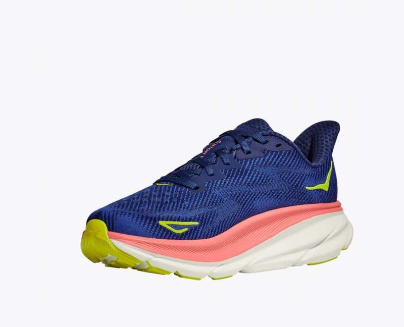 Women's HOKA Clifton 9 Running Shoes Navy / Coral | JGCAL1046