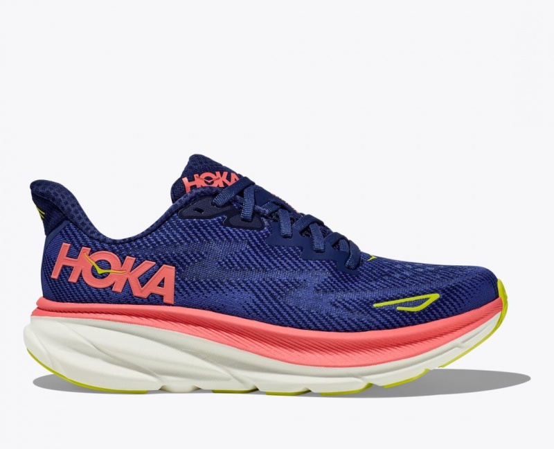 Women\'s HOKA Clifton 9 Running Shoes Navy / Coral | JGCAL1046