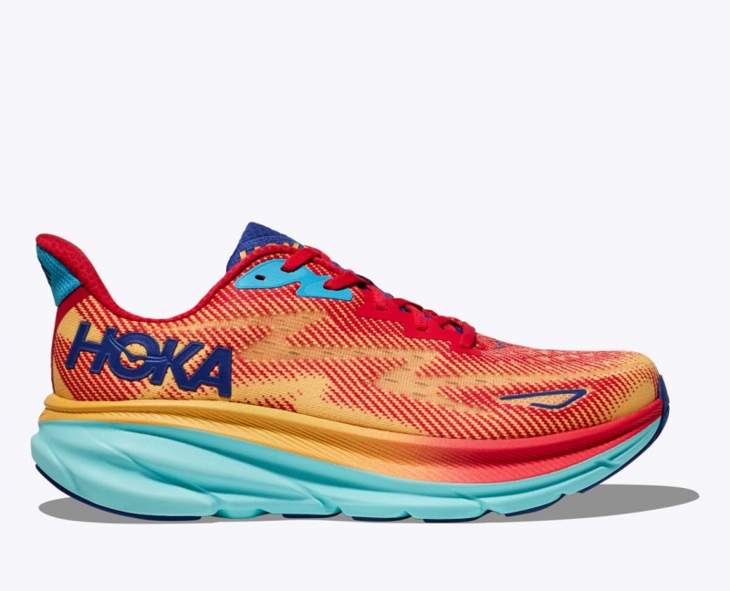 Women\'s HOKA Clifton 9 Running Shoes Orange / Red / Blue | SJNAO5768