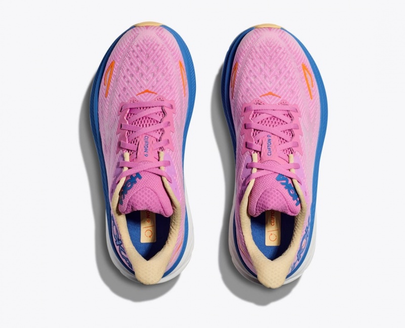 Women's HOKA Clifton 9 Running Shoes Pink / Blue | OSDBJ2345