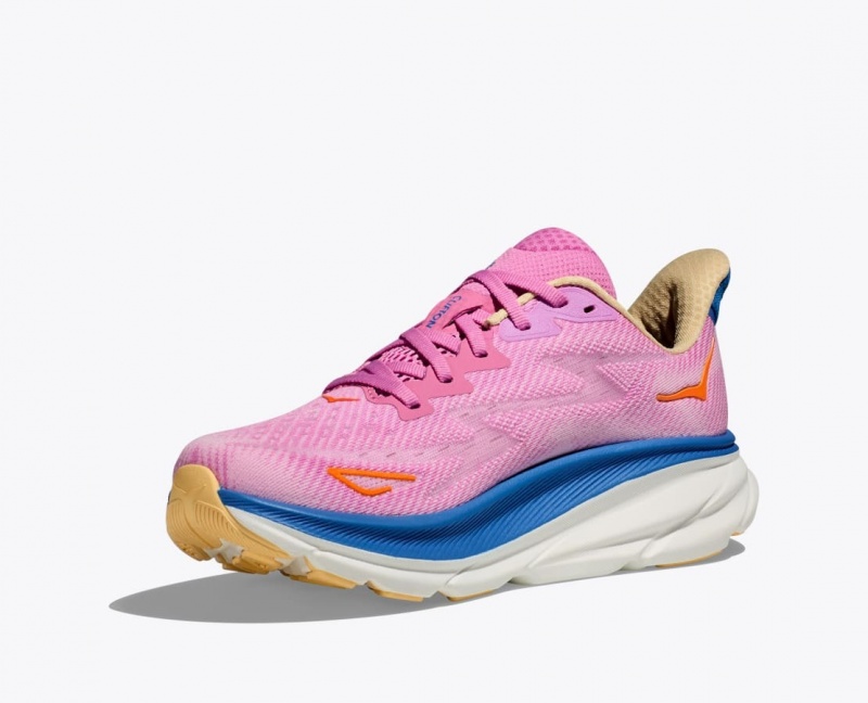 Women's HOKA Clifton 9 Running Shoes Pink / Blue | OSDBJ2345