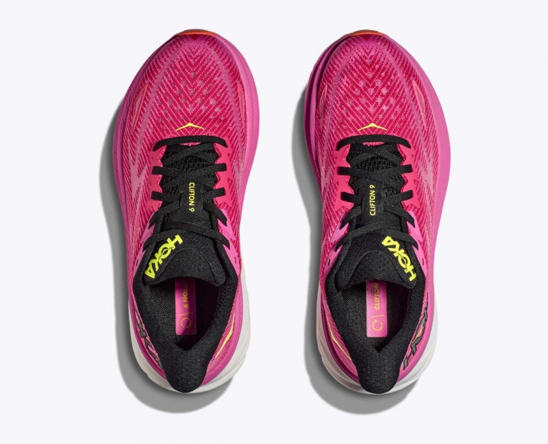 Women's HOKA Clifton 9 Running Shoes Pink / Black | KNVOI4180