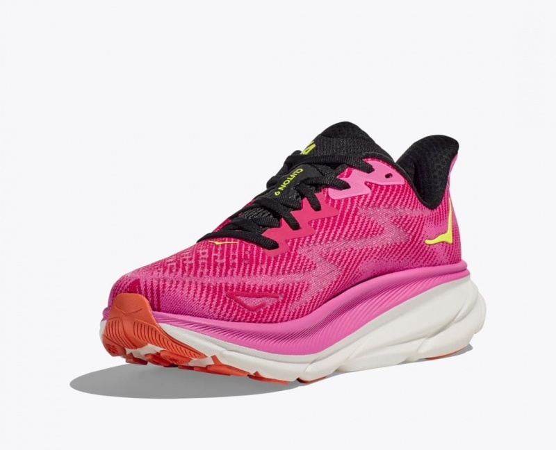 Women's HOKA Clifton 9 Running Shoes Pink / Black | KNVOI4180