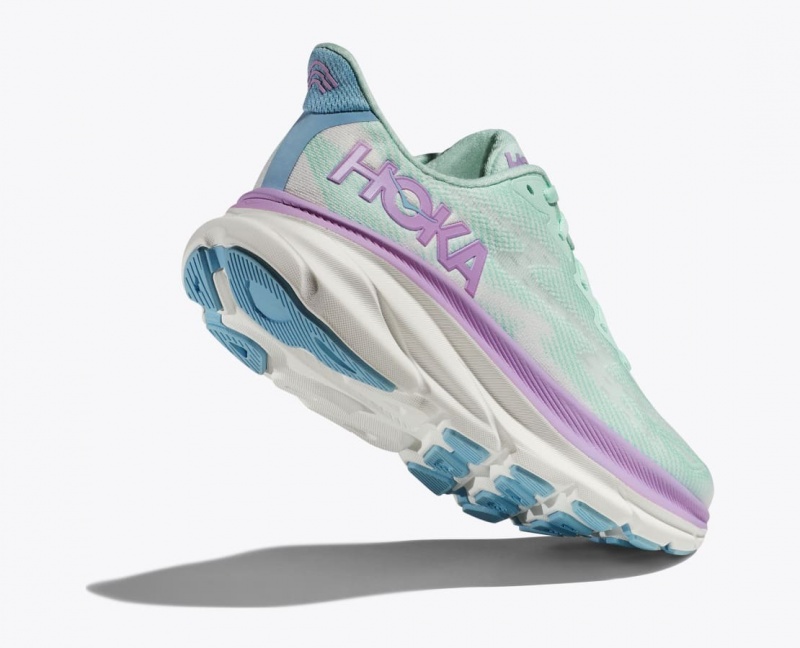 Women's HOKA Clifton 9 Running Shoes Turquoise / Purple | ELXRG5413