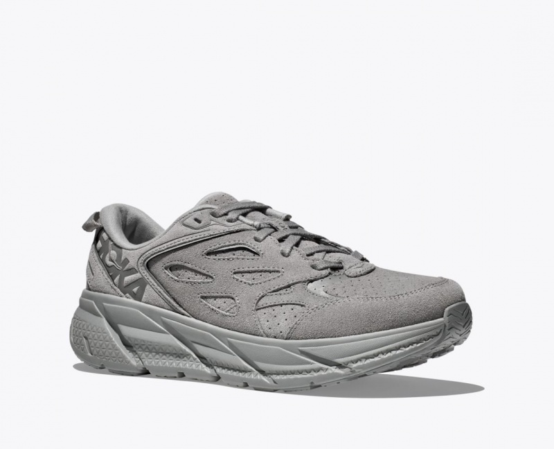 Women's HOKA Clifton L Suede Walking Shoes Dark Grey | WSMIE4056