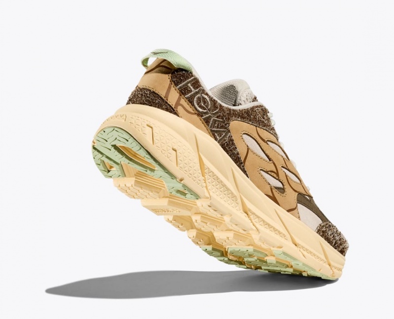 Women's HOKA Elite Terrain System Clifton L Suede Sneakers Brown / Beige | YNZOM3156