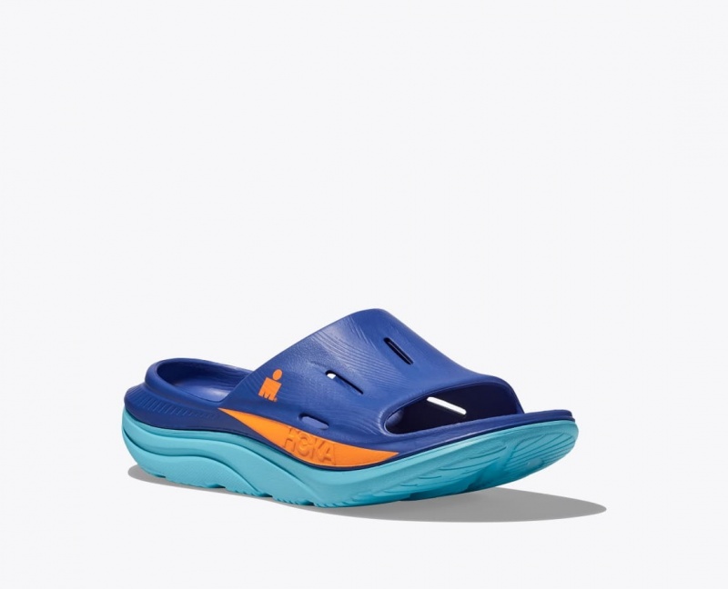 Women's HOKA IRONMAN Ora Recovery Slide Blue | ENSUG0847