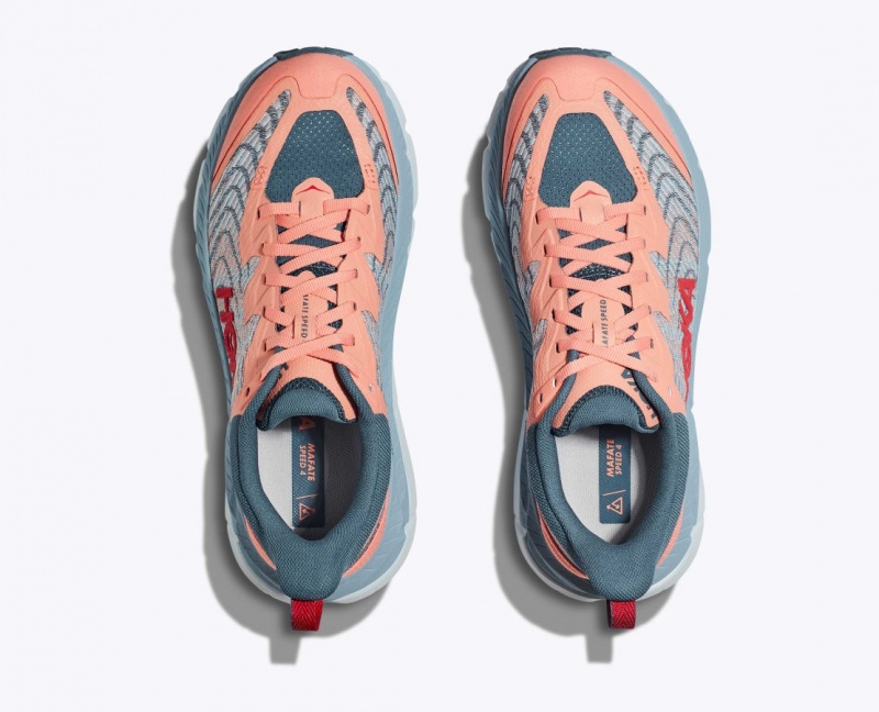 Women's HOKA Mafate Speed 4 Trail Running Shoes Grey / Coral | NTFGJ3457