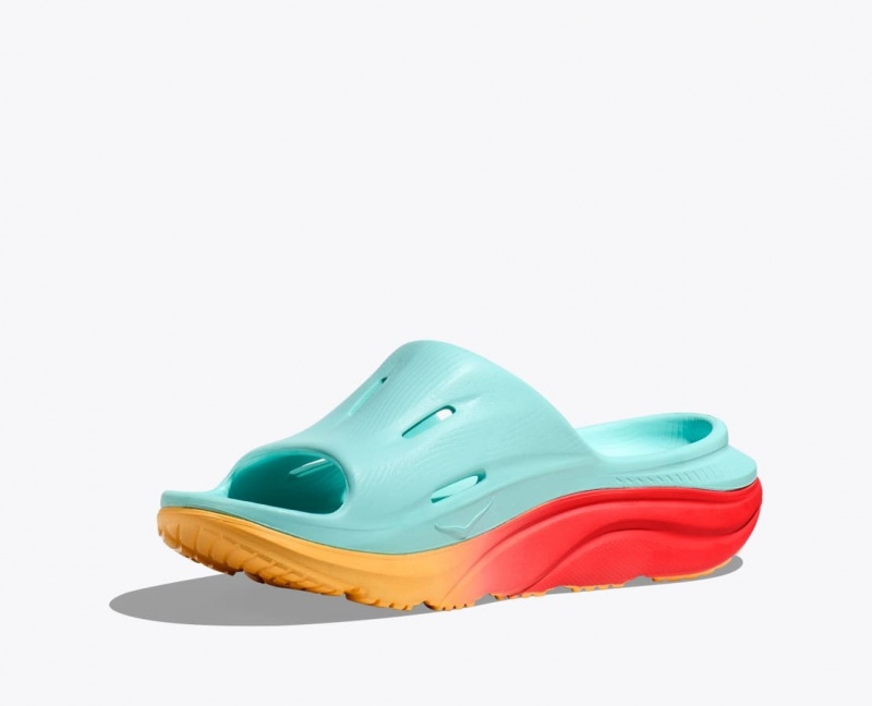 Women's HOKA Ora Recovery 3 Slide Light Turquoise / Orange | NKGQC2483