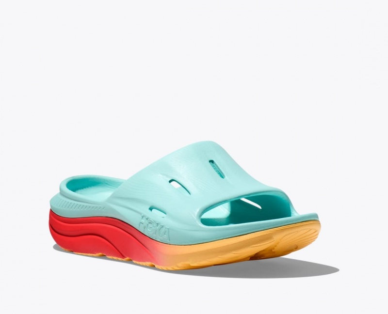 Women's HOKA Ora Recovery 3 Slide Light Turquoise / Orange | NKGQC2483