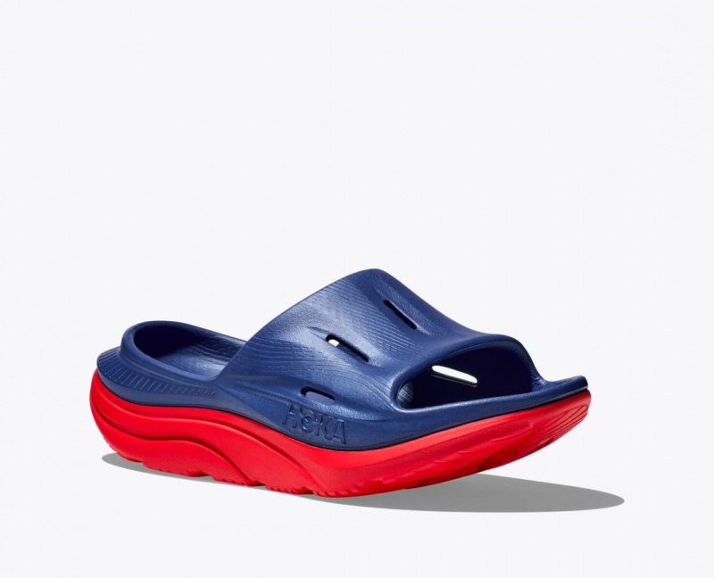 Women's HOKA Ora Recovery 3 Slide Navy / Red | RJOEW1350