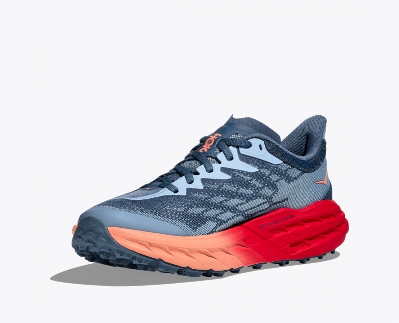 Women's HOKA Speedgoat 5 Trail Running Shoes Blue Grey / Red | JRYXI7625