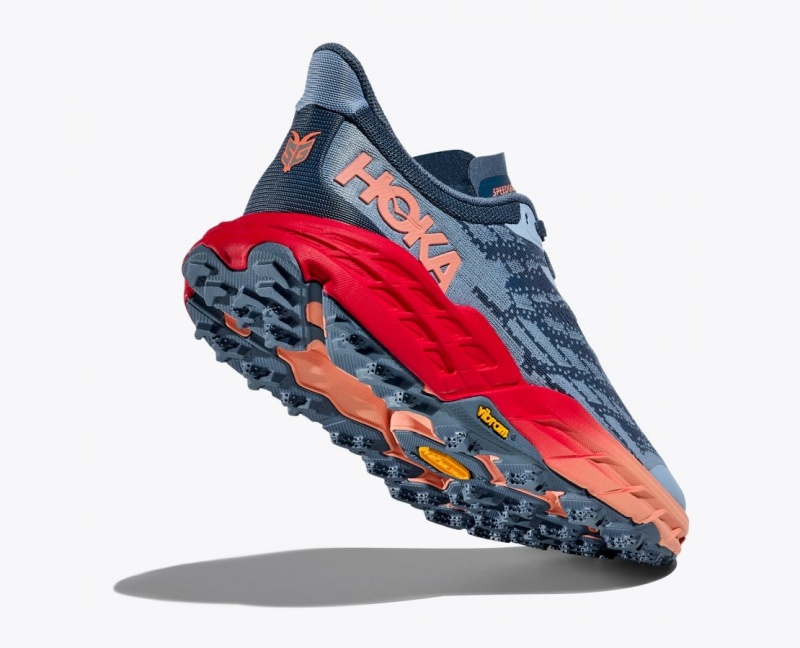 Women's HOKA Speedgoat 5 Trail Running Shoes Blue Grey / Red | JRYXI7625