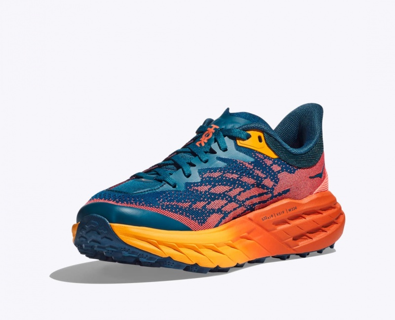 Women's HOKA Speedgoat 5 Trail Running Shoes Dark Blue / Orange | NQSDJ2765